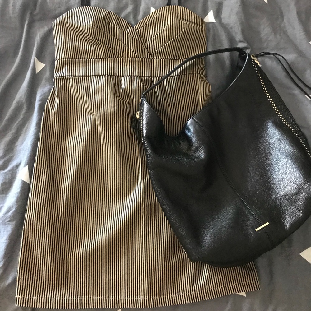 NWT Volcom tan and black pinstriped dress